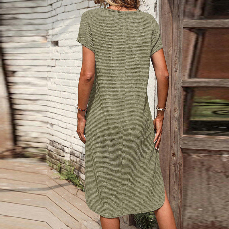 Pure Color Split Midi Dress For Women