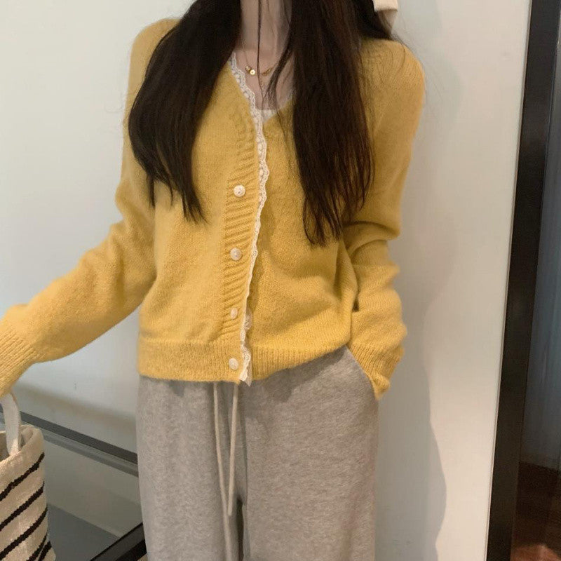Autumn Short Sweater Women's Design Sense Lace Cardigan Coat