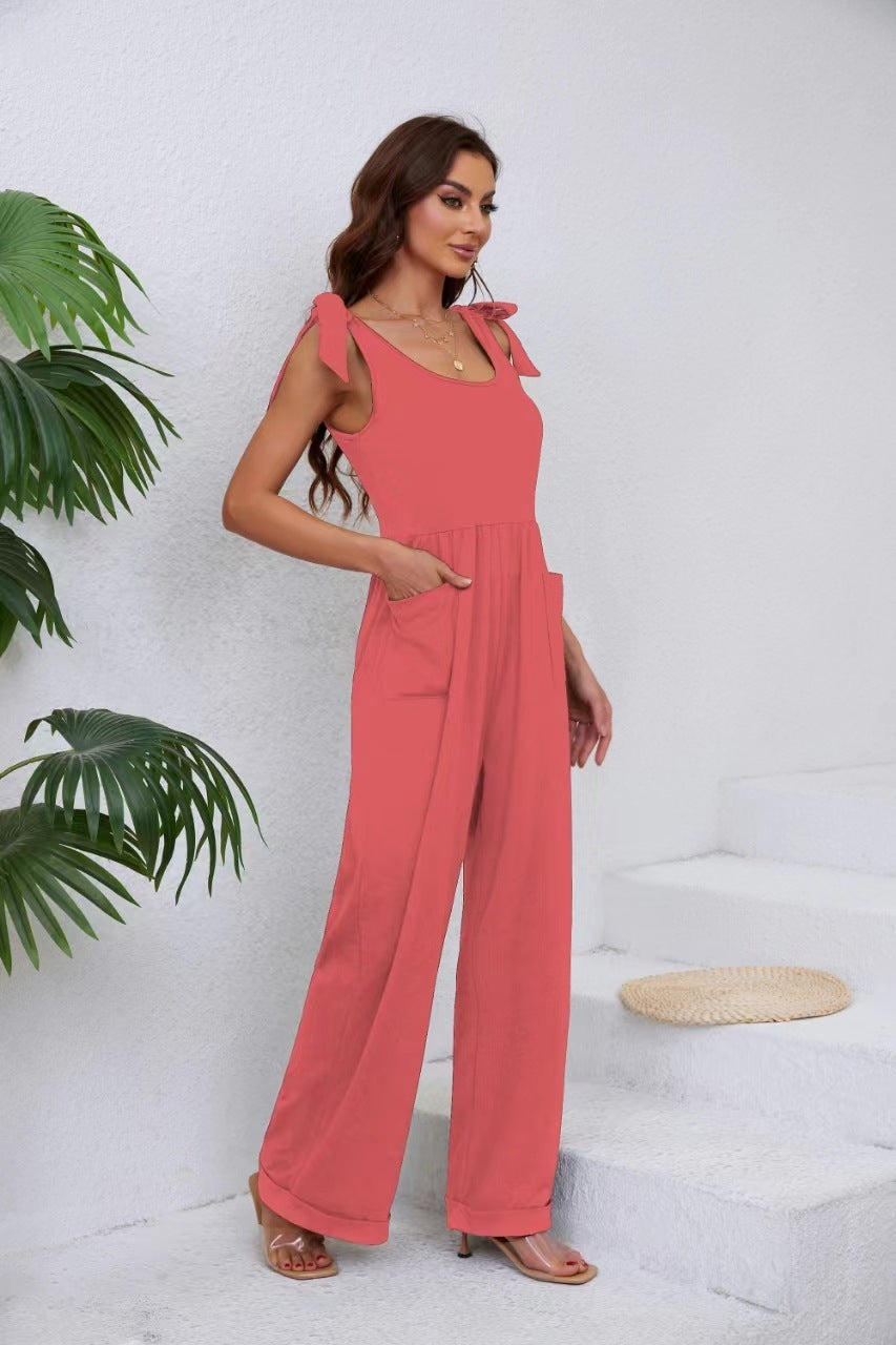 Women's Pocket Lace-up Wide-leg Jumpsuit