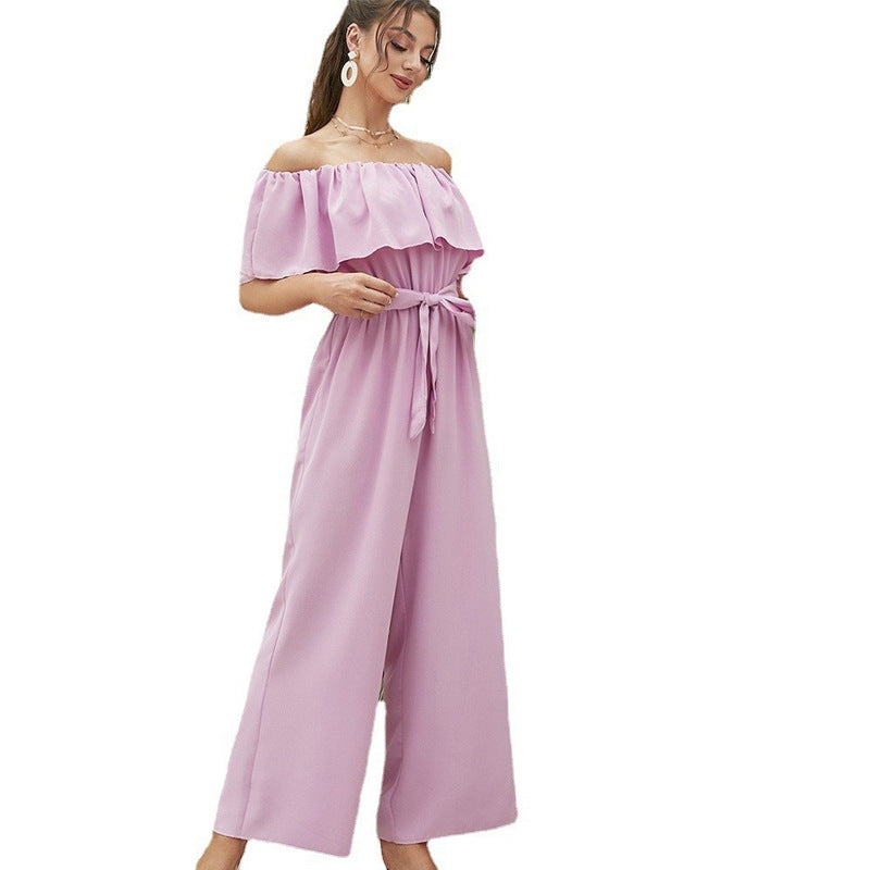 Women's Lace-up Cropped Short-sleeved Wide-leg Pants