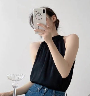 Temperament Slim-fit Sexy Chic Apricot Backless Sling Top