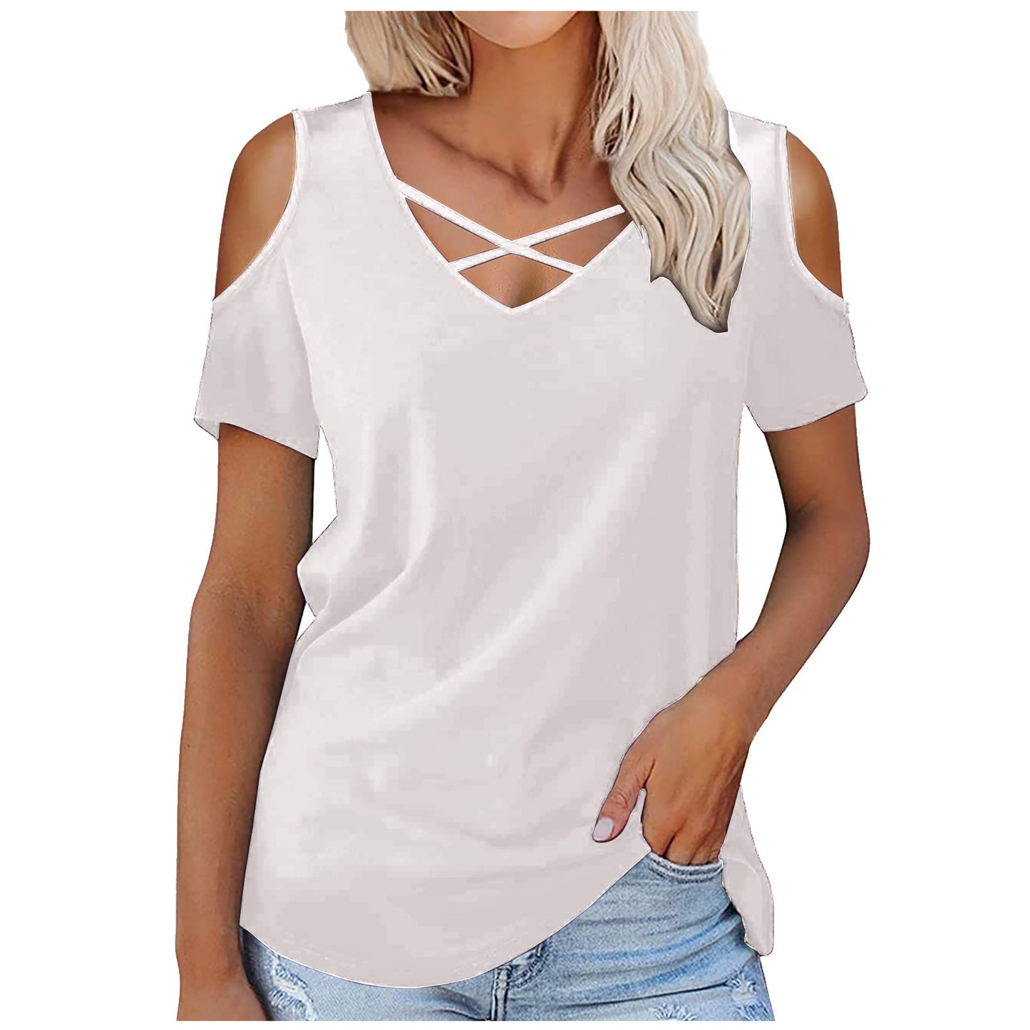 V-neck Short Sleeve Loose T-shirt Women