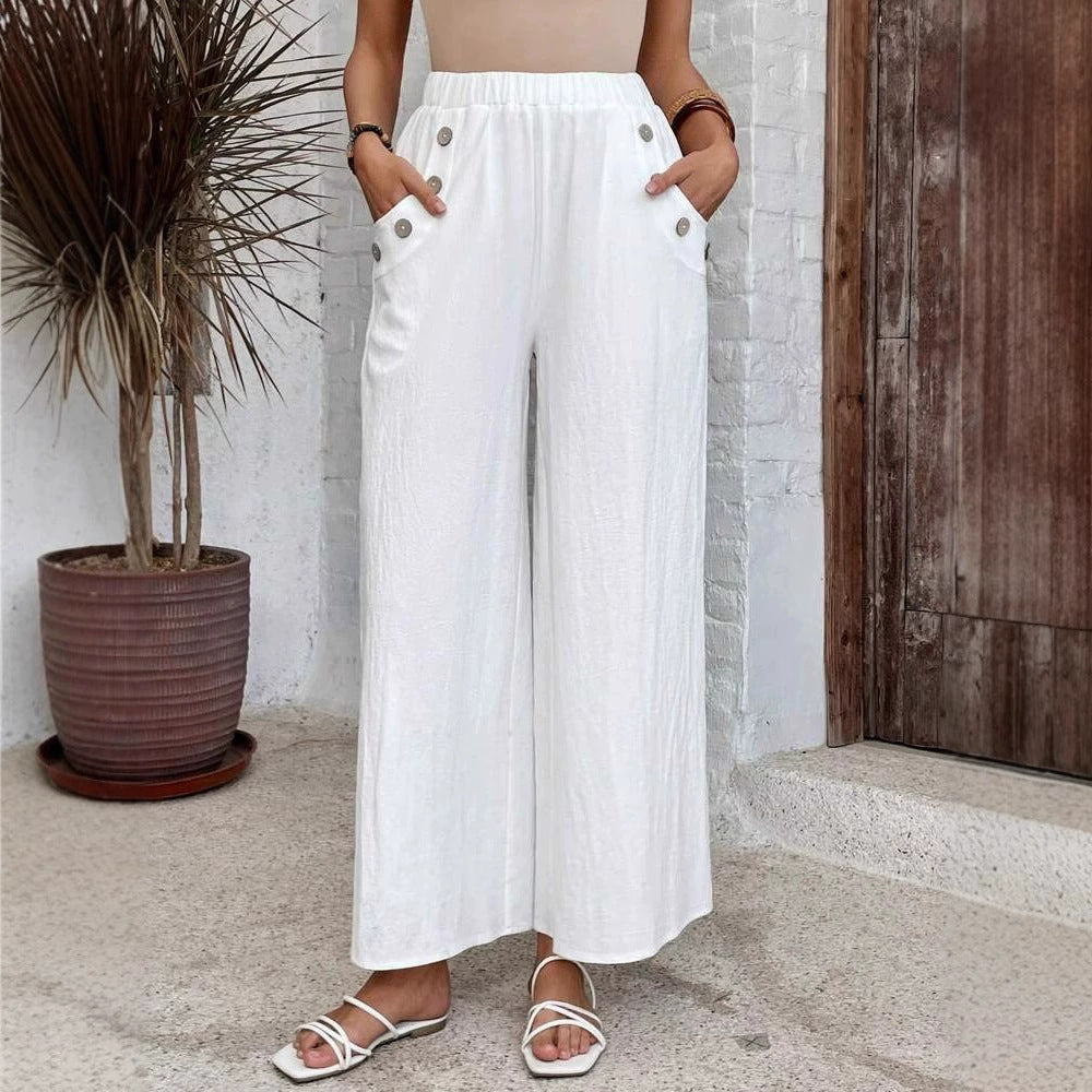Women's Casual Pants Elastic High Waist Loose Solid Color Wide-leg Pants