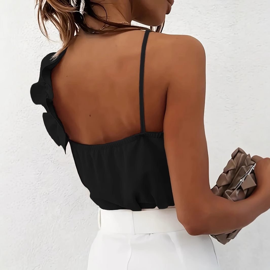 Women's Summer Lotus Leaf Lace Solid Color Slim Fit Camisole Top