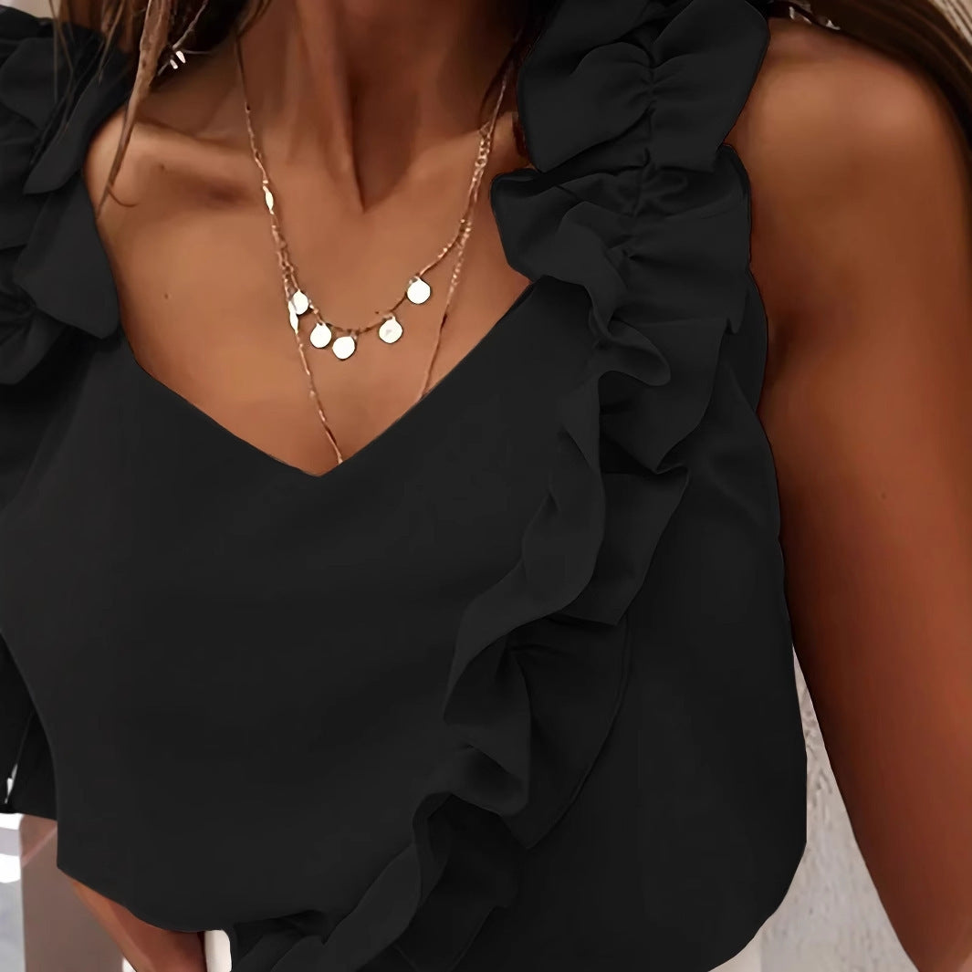 Women's Summer Lotus Leaf Lace Solid Color Slim Fit Camisole Top